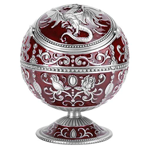 BIKING Winddichter Aschenbecher,Vintage Aschenbecher Winddicht Weinrot Globe Fly Dragon Shape mit Deckel Home Decoration Crafts