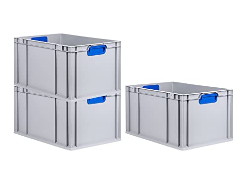 SuperSparSet 3x Eurobox NextGen Color | HxBxT 22x40x60cm | 65 Liter | Griffe blau geschlossen | Verstärkter Boden | Eurobehälter, Transportbox, Transportbehälter, Stapelbehälter