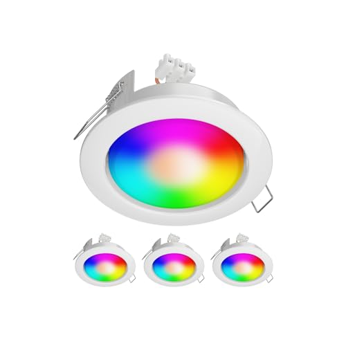 ledscom.de Einbauring Zobe II flach weiß semi-glänzend + RGB Leuchtmittel warmweiß - kaltweiß (2900-6200), Smart Home - 107mmØ Loch 90mmØ, 4 Stk.