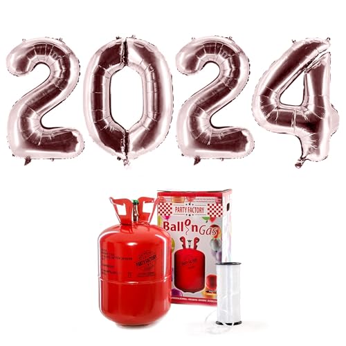 2021 XXL Zahlenballons, roségold: Set mit Helium Ballongas, Silvester Home Party