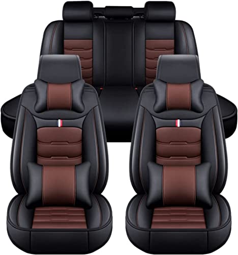 ZIROXI Auto Sitzbezüge für Nissan Qashqai J11 2016-2020 5-Sitze PU Leder Vorne und Hinten Autositzbezüge Zubehör,Black-Brown-Luxurious_Set