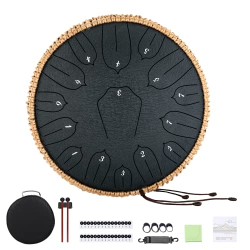 Steel Tongue Drum for Adults 15 Notes 12 Inch D-Key Handpan Drum Set with Bag, Music Book, Drumsticks and Finger Picks for Meditation Entertainment Musical Education Concert Yoga (Navy Blue)