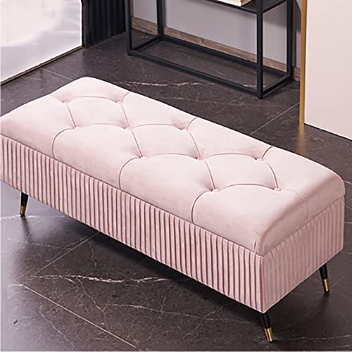 WTCBQC Samt-Aufbewahrungs-Ottomane-Bank,Luxuriöse Aufbewahrungsbank Polsterbank am Bettende,Moderne Schlafzimmerbank Eingangsbank-Ottomane Mit Stauraum-Rosa 90x45x45cm(35x18x18inch) Hopeful