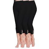 Shujin Damen Sommer 3er Pack Dünne Basic 3/4 Modal Leggings mit Spitzenbesatz Patchwork Capri Hose Casual kurz Freizeithose, 3*schwarz, Einheitsgröße / Taillenumfang: 58cm-95cm