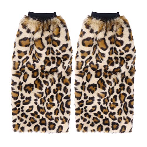 Toyvian 40 cm Kunstfell-Beinwärmer mit Pelzbündchen, Stiefelüberzug für Damen und Mädchen, Leopardenmuster