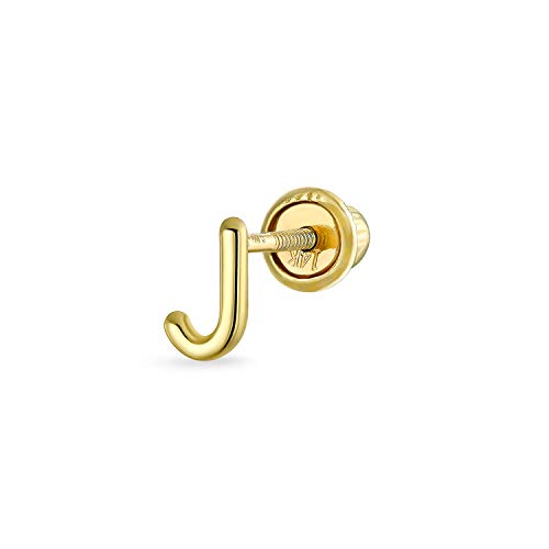 Abc Minimalistisch Real Yellow 14K Gold Capital Bsperren Alphabet Letter Initiale J Cartilage Ear Lobe Piercing 1 Piece Stud Earring Screw Back For Teen Freundin Men