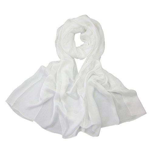 PB-SOAR 100% Seide Seidenschal Schal Halstuch Stola, einfarbiger Schal aus reiner Seide, schlicht und leicht, 8 Farben auswählbar (Weiß)