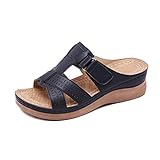 Lanbowo Damen Premium Orthopädisch Offene Zehen Sandalen Vintage rutschfeste Atmungsaktiv für den Sommer - Schwarz, 38