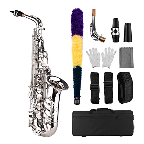 YIWENG Saxophon Sax Eb Be Alto E Flaches Messing geschnitztes Muster auf der Oberfläche Kunststoffmundstück Exquisit mit Handschuhen Reinigungstuch Bürstenriemen,Saxofon Set