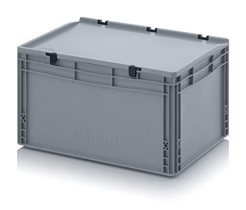 Auer Eurobehälter + Scharnierdeckel ED 64/32 HG Stapelbox 60x40x33,5cm Industriebox 66L | Handgriffe geschlossen | Transportbox Campingbox Wohnmobilbox verschließbar | Lagerbox Wäschebox Kunststoff