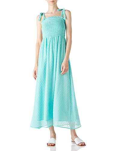 Amazon Brand find. Elegantes Damensommerkleid, Polka Dots, Träger zum Binden, Maxi-Partykleid, Blau, Größe XL