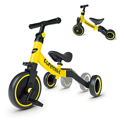 besrey 5 in 1 Laufräder Laufrad Kinderdreirad Dreirad Lauffahrrad Lauflernhilfe für Kinder ab 1 Jahre bis 4 Jahren - Gelb