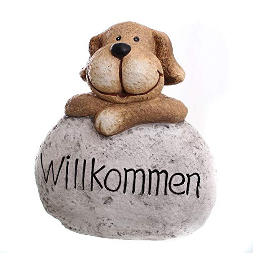 Hund mit Stein 'Willkommen', grau/braun, Magnesia,ca. 29 x 22 x 32,5 cm H
