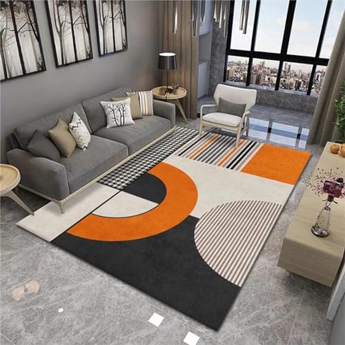 FULYA Günstige Teppiche, großer orangefarbener Teppich, moderner, schallisolierter Balkon, leicht zu saugen, gemusterter Teppich, Orange, 160 x 200 cm