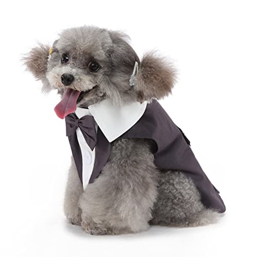 SUSOSU Hunde-Smoking-Welpen-Kleidung Modischer Anzug Fliege Hochzeitshemd Formelles Kleid Smoking-Krawatte Hunde-Fotoanzug,Gray1,XL