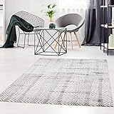 Teppich Flachflor Modern Meliert Zick-Zack Muster in Creme/Grau Wohnzimmer Größe 120/160 cm