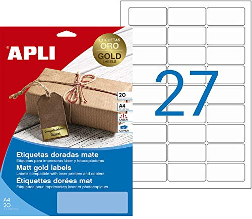 APLI 14887 - Etiketten, metallisch, goldfarben, 63,5 x 29,6 mm, 20 Blatt