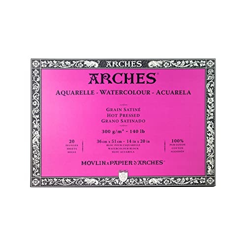 Arches 1795075 Aquarellpapier im Block (36 x 51 cm, 4-seitig geleimt, 300g/m² Satiniert) 20 Blatt naturweiß