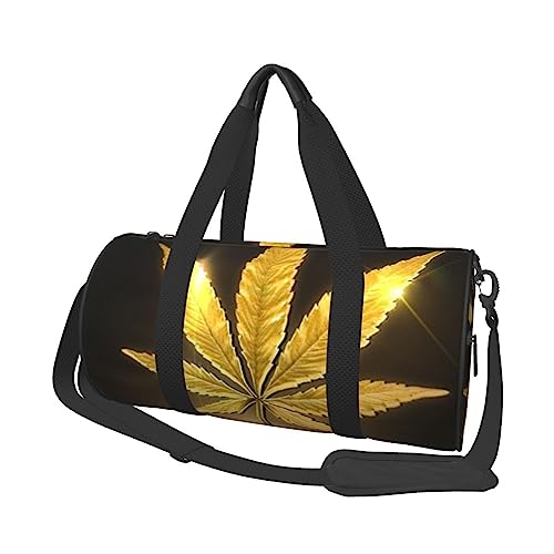 Golden Cannabis Travel Duffle Bag for Men Women Sport Gym Bag Foldable Weekender Bag Carry on Overnight Bag for Travel Swimming Basketball, Golden Cannabis, One Size, Golden Cannabis, Einheitsgröße