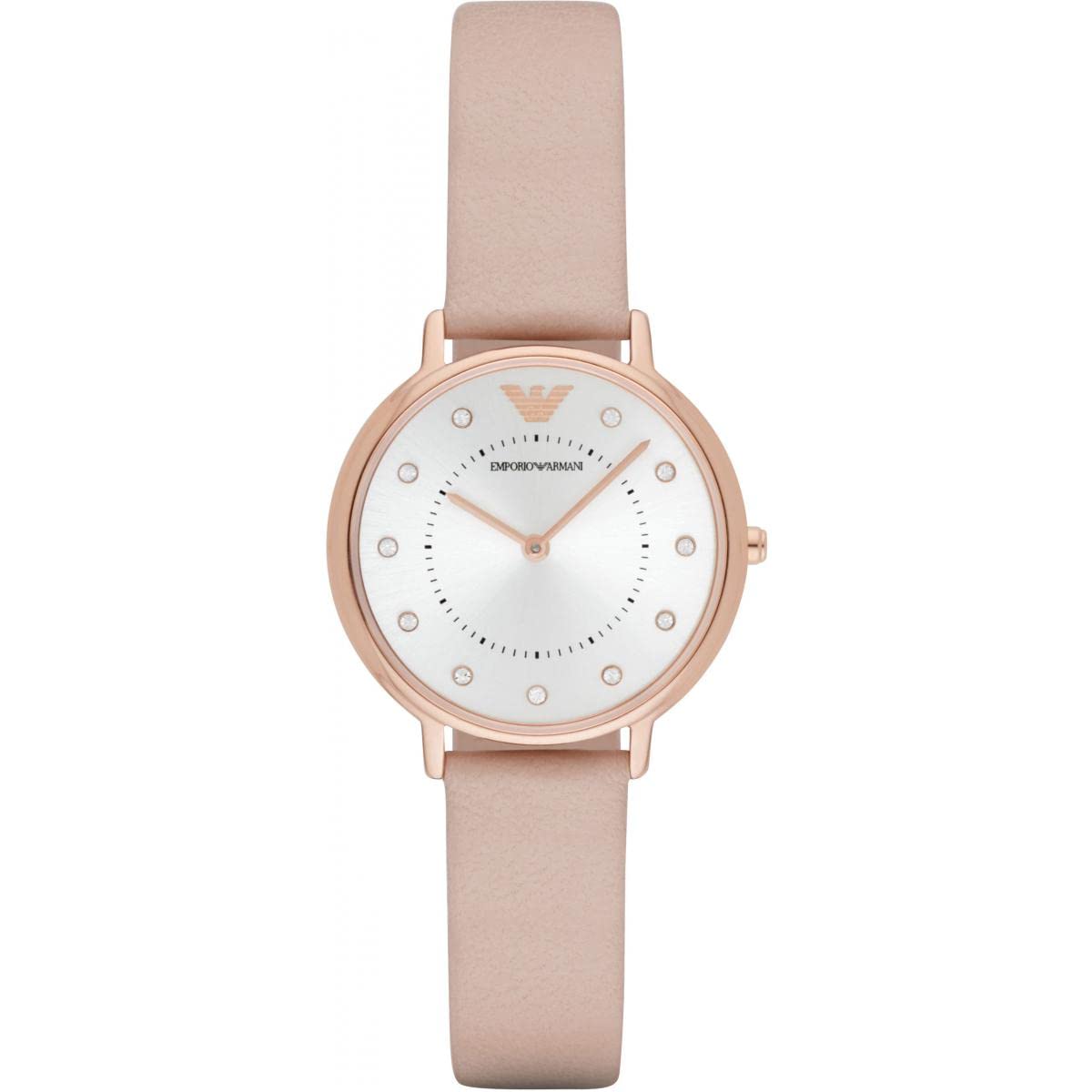 Emporio Armani Uhr für Damen , Zweizeiger Uhrwerk, 32mm Rose Gold Edelstahlgehäuse mit einem Lederarmband, AR2510