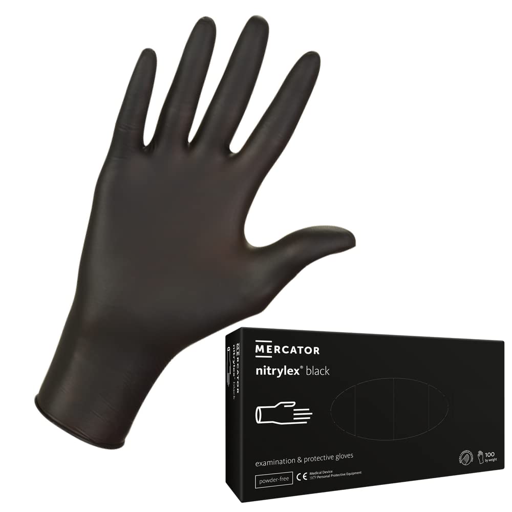 MERCATOR MEDICAL Nitrilhandschuhe, puderfreie Einweghandschuhe NITRYLEX BLACK, Größe: XS - 1000 Stück, deckende undurchsichtige schwarze Farbe, texturierte Fingerspitzen, latexfreie Einmalhandschuhe