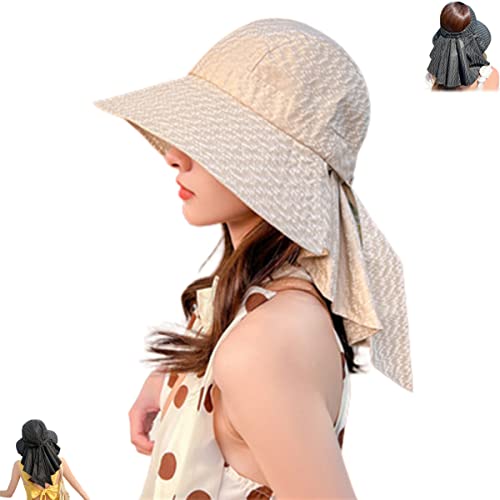 Zhongle Frauen breiter Krempe All-Match Sonnenhut mit Halsklappe,Damen Sonnenhut UV-Schutz Strandmütze,Sonnenhüte für Frauen (A-Khaki)