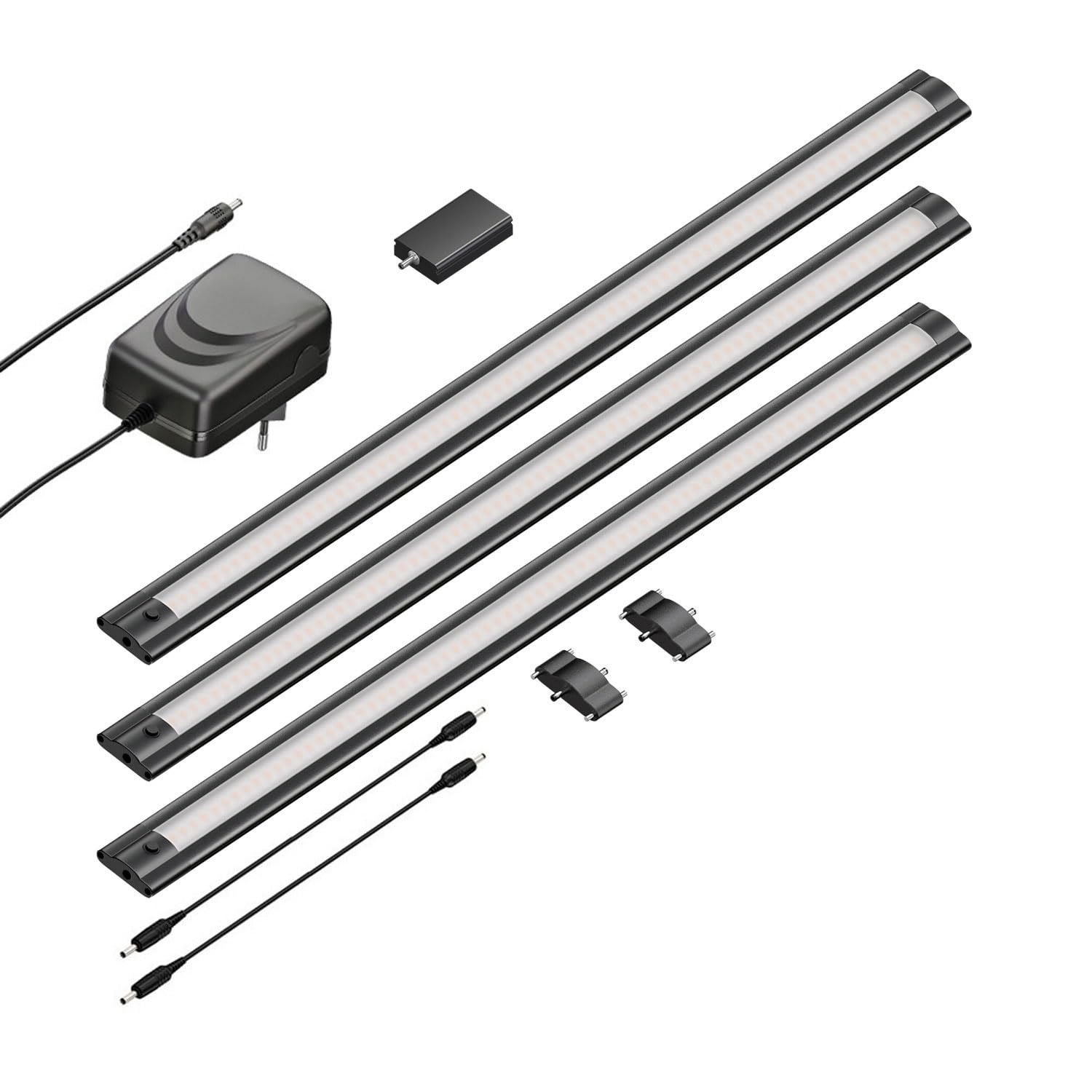 ledscom.de Smarte LED Unterbau-Leuchte SIRIS schwarz matt mit WLAN-Controller, flach, Smart-Home, Alexa-fähig (Echo) je 50cm, je 531lm, warm-weiß, dimmbar, 3er Set