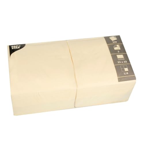 Papstar 1 Karton = 4x250 Servietten, 3-lagig 1/4-Falz 33 cm x 33 cm creme 12478