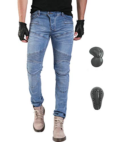 GELing Herren Motorradhose Jeans Motorrad Hose Motorradrüstung Schutzauskleidung Motorcycle Biker Pants，Blau,S