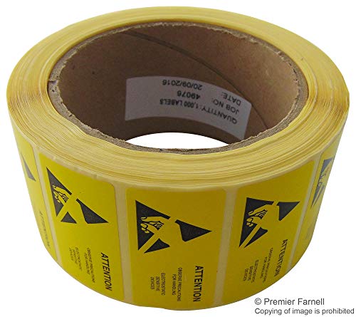 Etiketten, ESD-Warnung, gelb, 50 mm, 66 m, vorgedruckte Etiketten