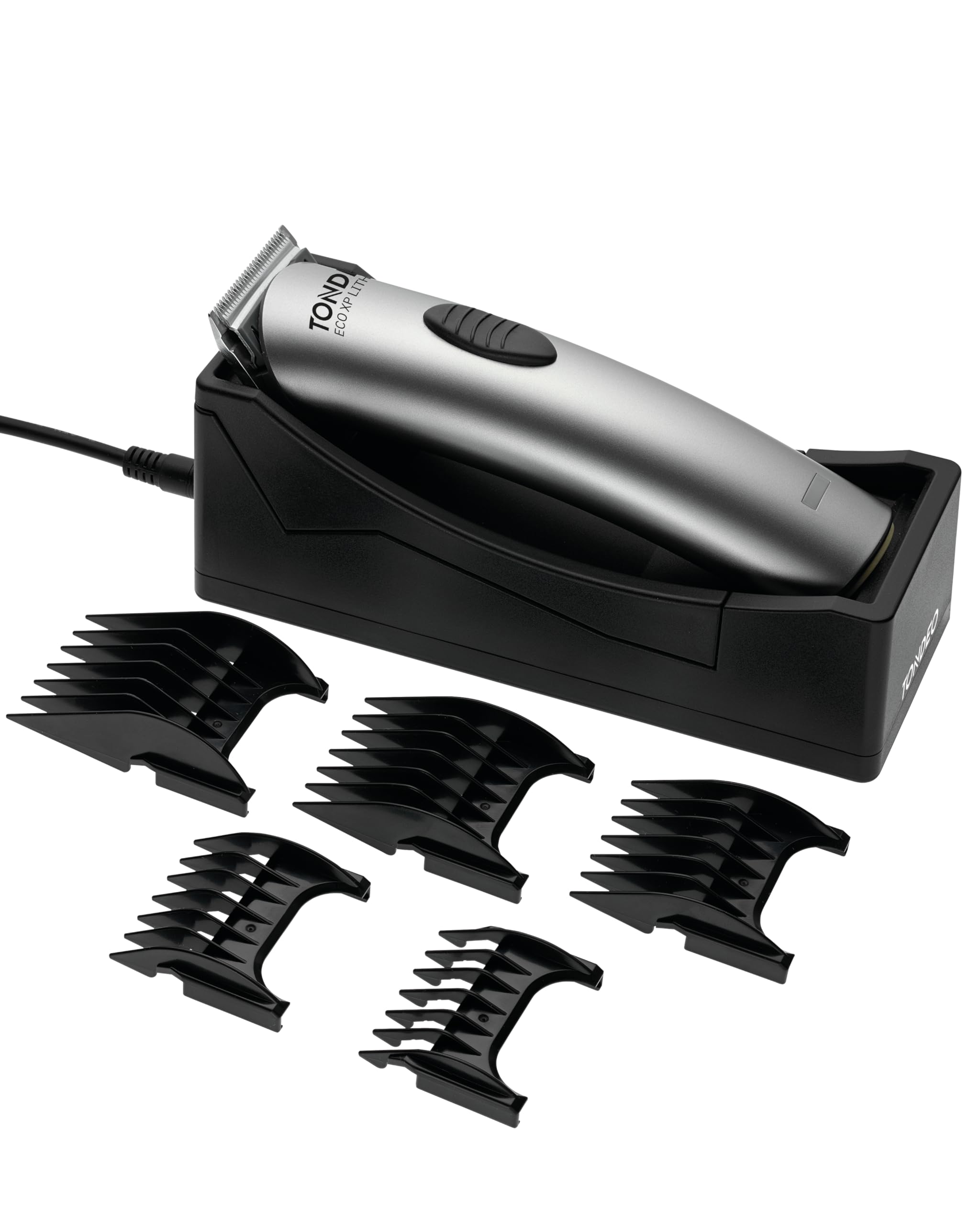 TONDEO Profi Haarschneidemaschine ECO XP LITHIUM SILVER | Haarschneider inklusive Ladestation und Aufsteckkamm für 5 verschiedene Schnittlängen (4/8 / 12/16 / 20mm)