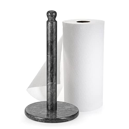 Flexzion Marmor-Papierhandtuchhalter, 30,5 cm (schwarzer Marmor), Küchenpapierhandtücher, Rollenspender, Ständer mit Marmorstange und Gewichtsbasis für Arbeitsplattentische, Zuhause, Esszimmer,