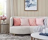 Penguin Home 4er pack koordiniert Dekorative quadratische Kissenbezüge Luxus und stilvolle Taschen für das Wohnzimmer-Sofa, Schlafzimmer mit unsichtbarem Reißverschluss 45 x 45 cm - coral