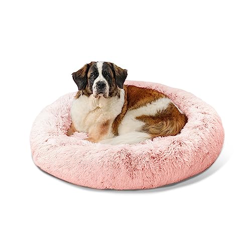 Best Friends by Sheri The Original Calming Donut Cat and Dog Bed in Shag Fur, Machine Washable, Removable Zippered Shell, for Pets up to 150 lbs - Extra Large 45"x45" in Cotton Candy Pink