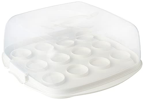 Sistema BAKE IT Kuchentransportbox & Cupcake-Box | 8,8 l | Wendeboden für 12 Cupcakes oder 1 Kuchen | BPA-frei | weiß/transparent | 1 Stück