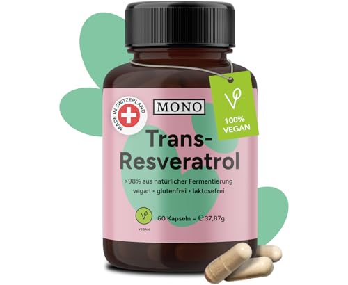 MONO Trans-Resveratrol Kapseln - 500mg bioaktives Trans-Resveratrol pro Kapsel - 37g Premium Veri-te™ Trans-Resveratrol vom Schweizer Qualitätshersteller Evolva® - >98% Trans-Resveratrol - Vegan