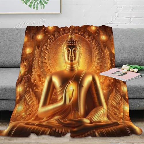 Buddha Flanell Couchdecke 3D Druck Zen-Muster Decke Sofadecke Weichen Flauschig Kuscheldecke Warm Bett Decken for Erwachsene Kinder 40x50inch(100x130cm)