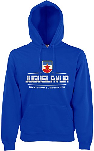 AkyTEX Jugoslawien Jugoslavija Fan-Hoodie EM-2021 Kapuzenpullover Royalblau L