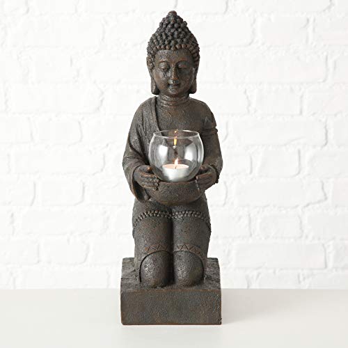 mucHome Buddha mit Windlicht, Höhe ca. 44cm, Kunstharz Kerzenhalter Kerzenständer