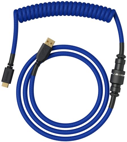 Glorious PC Gaming Race Coiled Cable Cobalt, USB-C auf USB-A Spiralkabel, USB C Kabel Spiralkabel, Coiled Cable Keyboard mit Aviator Plug, 1,37 Meters, Ordentlich USB C Spiralkabel, blau