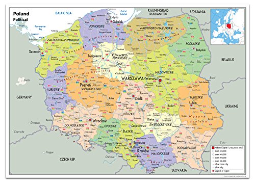 Polen Politische Karte – Papier laminiert [GA] A0 Size 84.1 x 118.9 cm