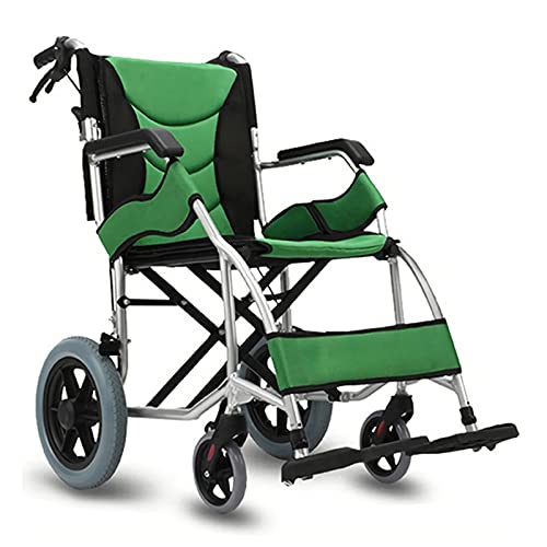 Rollstuhl Faltbar Leicht Reiserollstuhl, Rollstühle für Behinderte, Ultraleicht Rollstuhl für die Wohnung und Unterwegs, Transportrollstühle, Trommelbremse, Aluminium,Grün,30 cm Hinterräder