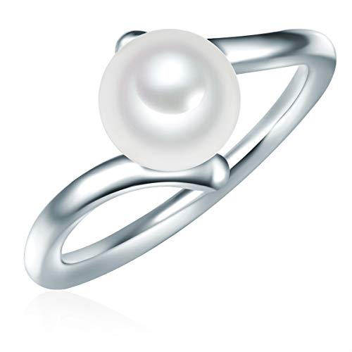 Valero Pearls Damen-Ring Welle Sterling Silber 925 Süßwasser-Zuchtperlen weiß - Modern-Ring für Frauen Süßwasser-perle