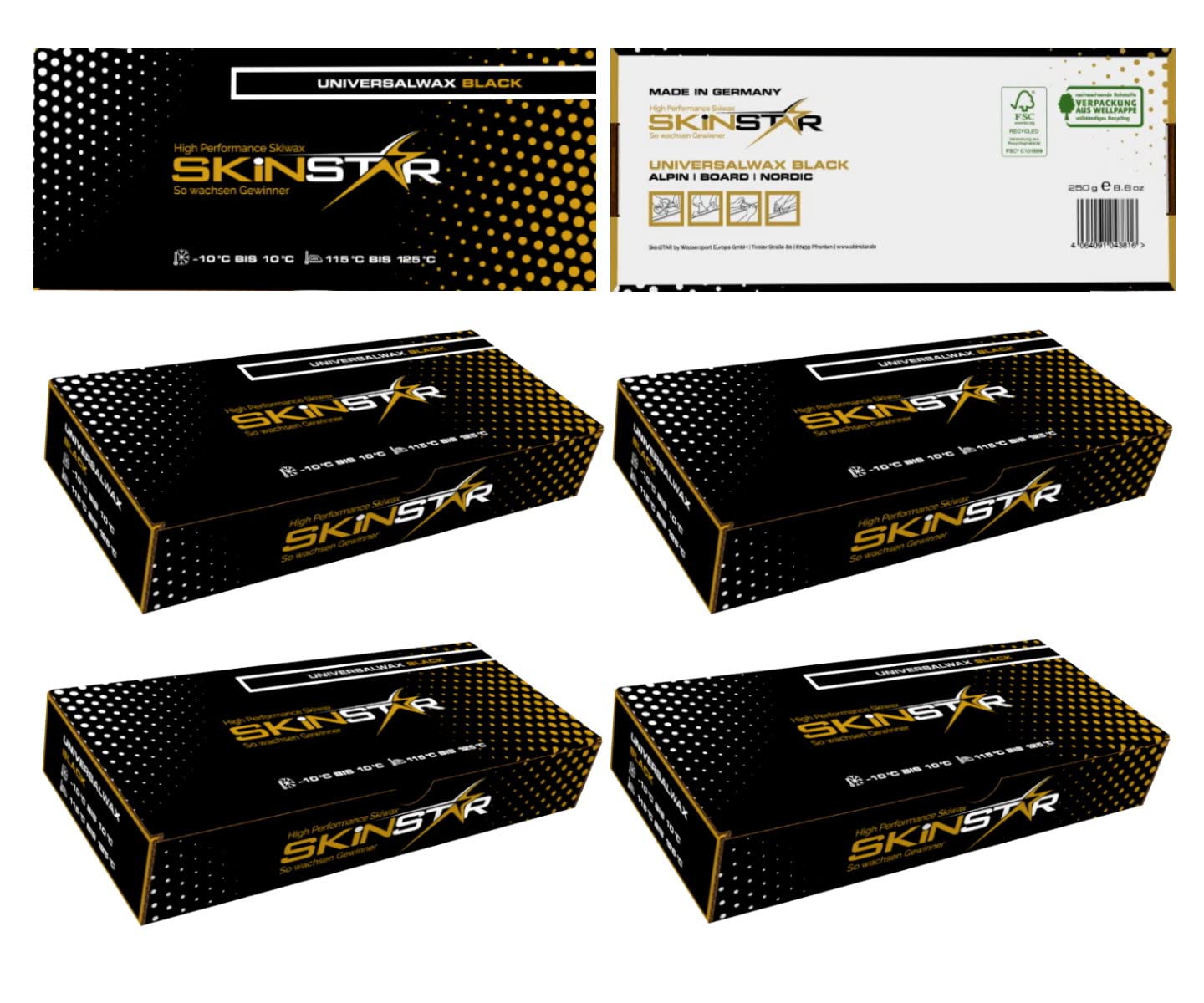 SkinStar Black Edition Universal Skiwachs Rennwachs Ski und Langlauf Wachs Ski Wax 1 kg