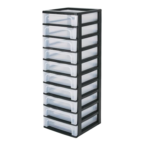 Iris Organizer Chest OCH-2100 Schubladencontainer-/ schrank, Kunststoff, schwarz / transparent, 35,5 x 26 x 81,5 cm