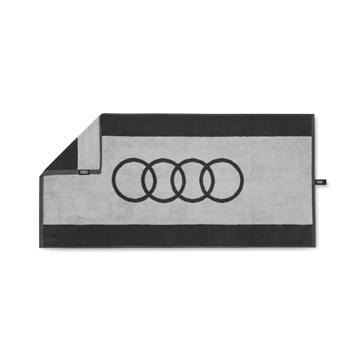 Audi 3132301700 Handtuch Ringe Logo Badetuch Badehandtuch Strandtuch, 100x50cm, grau