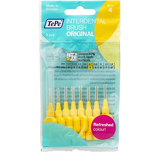 5x TePe Interdentalbürsten gelb Original - 8 Stück Zahnzwischenraumpflege ISO4 0,7mm