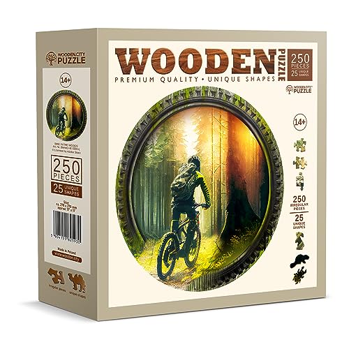 WOODEN.CITY Holzpuzzle - Bike in The Woods 250 Teile - Einzigartige ausgefallene Puzzles mit tierförmigen Teilen - Herausforderndes Holzmosaikpuzzle für Erwachsene