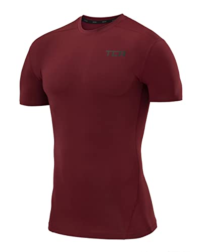 TCA Herren Pro Performance Shirt, Thermo, schnelltrocknendes Sportshirt, kurzärmliges und elastisches Funktionsshirt mit Passform Kompression - Cabernet, XXL