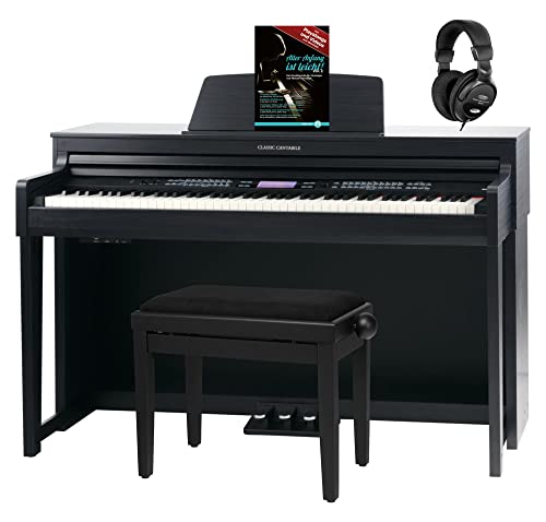 Classic Cantabile DP-A 610 E-Piano Set (88 Tasten Hammer-Mechanik, 1200 Voices und 38 DSP Effekte, Bluetooth-Streaming, Begleitfunktionen mit 270 Styles, inkl. Bank, Kopfhörer & Schule) Schwarz matt